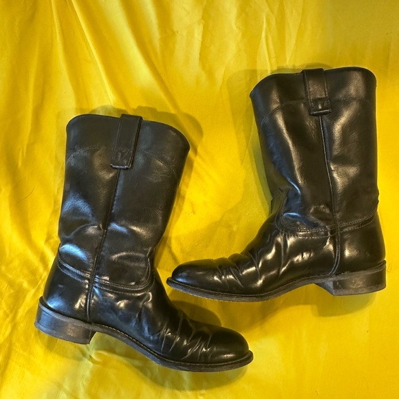 Roy Cooper Cowboy Boots Black Leather Men’s 7.5 M Western Made in USA - Picture 2 of 10